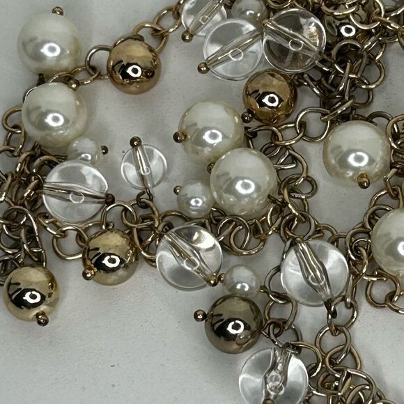Chico's Long Necklace Women's 38" Gold-tone Faux Pearl Charm Single Strand Chain - Picture 7 of 9